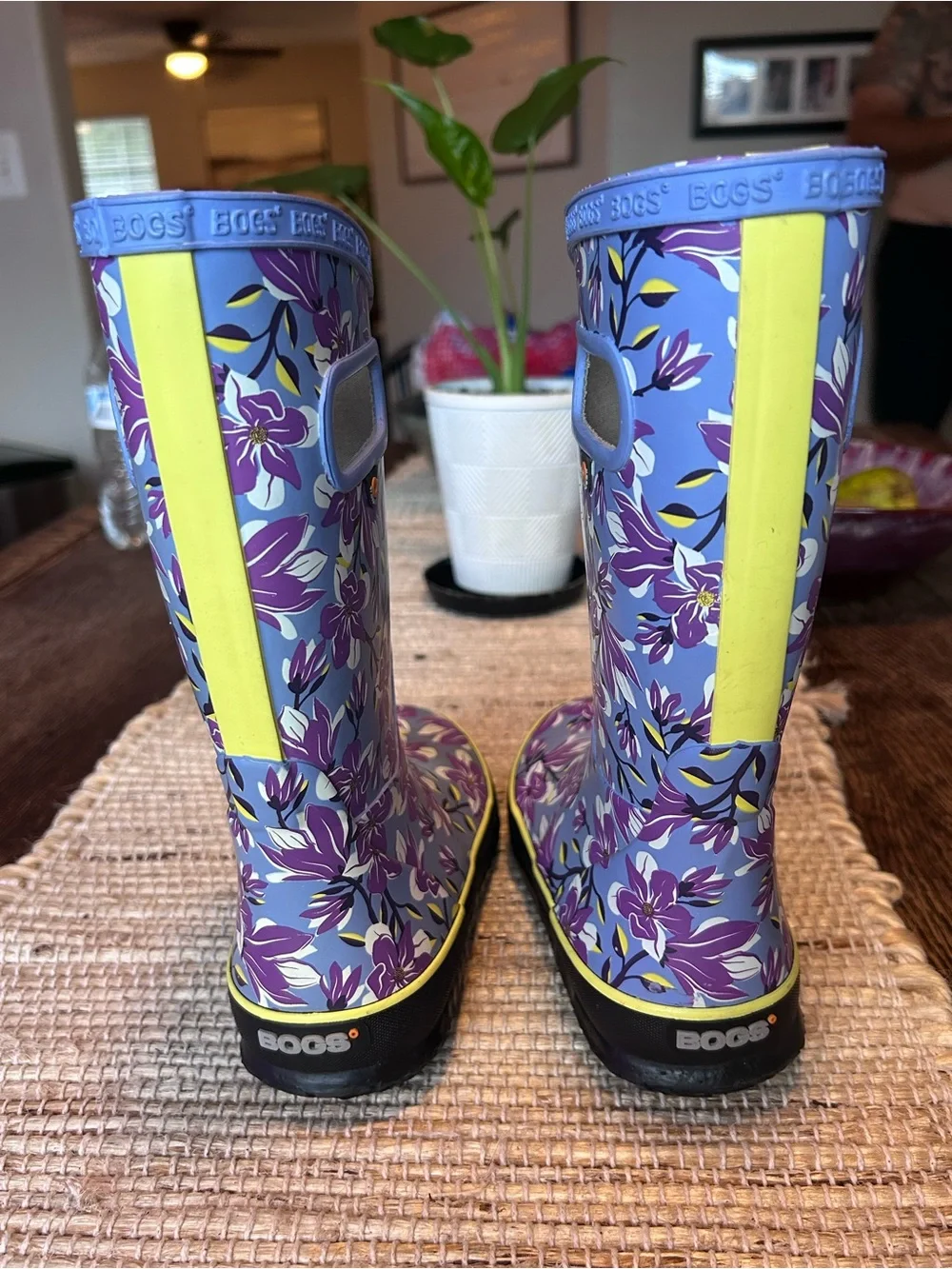Bogs Lavender Floral Rain Boots with Yellow Trim
